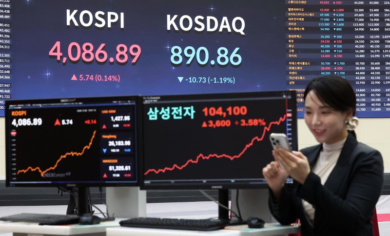 코스피가 장중 4100선을 돌파하는 등 사상 최고치를 경신한 30일 서울 여의도 한국거래소 현황판에 종가가 표시되고 있다. 2025.10.30/뉴스1 ⓒ News1 김성진 기자