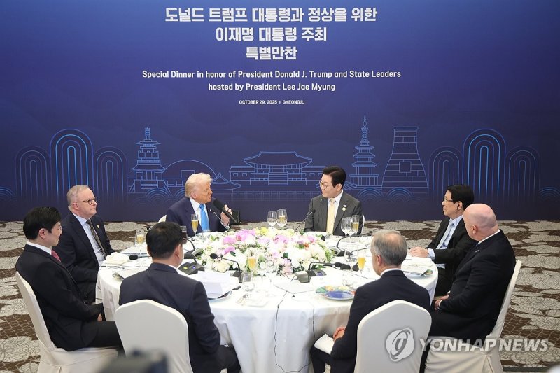 트럼프 대통령 축사 듣는 이재명 대통령 (출처=연합뉴스)