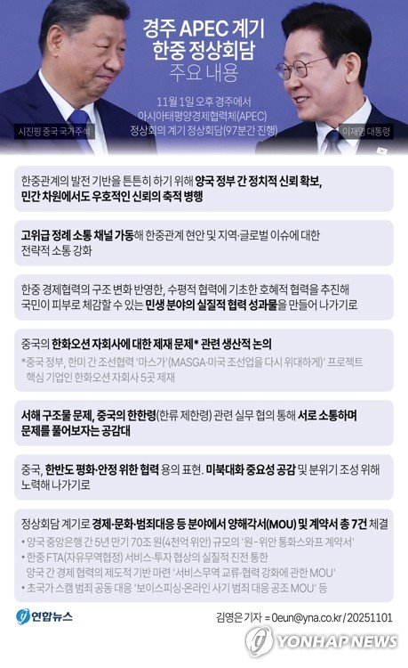 [한중정상회담] 나란히 '푸른 타이' 95분 첫 대좌…"협력" 입 모아(종합) (출처=연합뉴스)