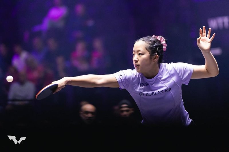 WTT 챔피언스 몽펠리에에 나선 신유빈의 경기 장면 (출처=연합뉴스)
