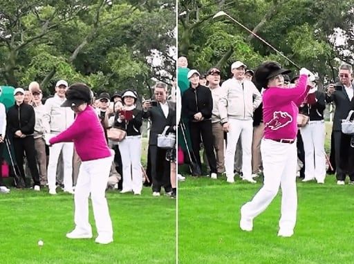 AI 영상 아냐?…꼿꼿한 허리로 골프하는 여성, 알고보니 '깜짝'