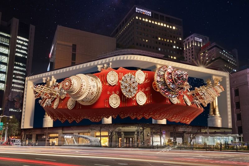 신세계백화점 본점 외벽 스크린의 크리스마스 영상 이미지 신세계백화점 제공