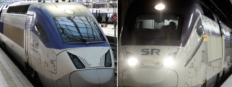 한국철도공사(코레일)의 KTX(왼쪽)와 에스알(SR)이 운영하는 SRT의 모습. 뉴시스