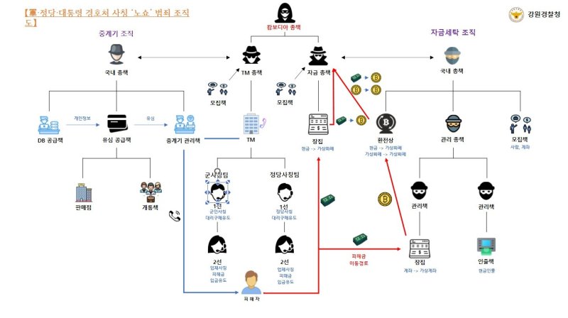 캄보디아 ‘노쇼’ 범죄 조직도.(강원경찰청 제공. 재판매 및 DB금지)/뉴스1