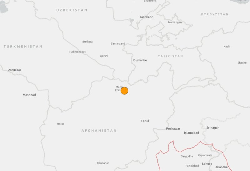 [서울=뉴시스] 미국 지질조사국(USGS)에 따르면 3일(현지 시간) 오전 0시 59분 아프가니스탄 북부 발흐주 주도 마자르-이 샤리프로부터 남동쪽으로 37㎞ 떨어진 사망간주 지역에서 규모 6.3의 지진이 발생했다. (사진=USGS 홈페이지 갈무리) 2025.11.03. *재판매 및 DB 금지