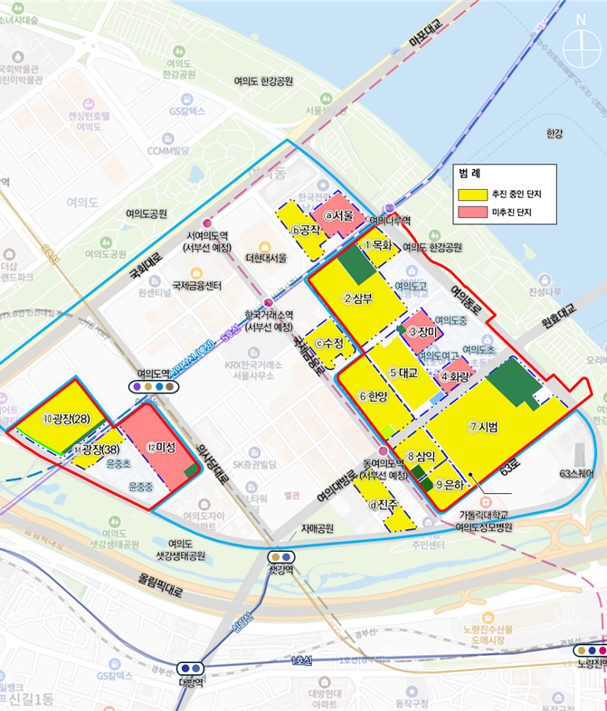 서울 영등포구 여의도 일대 재건축 현황. 서울시 제공
