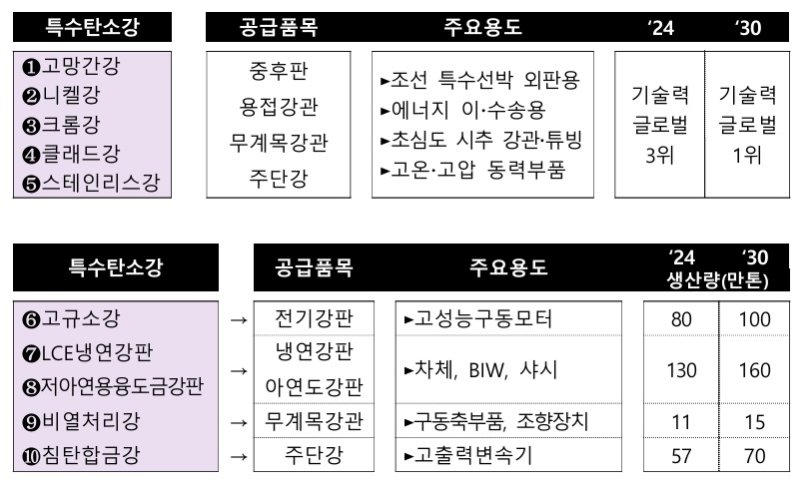 [세종=뉴시스]미래유망 기술 개발도 적극 지원한다. 정부는 연내 특수탄소강 연구개발(R&D) 로드맵을 수립하고 오는 2030년까지 10개의 특수탄소강을 개발하는데 2000억원 규모의 예산을 투입한다.(사진=산업부 자료 캡쳐)