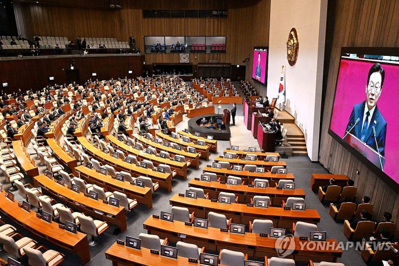 시정연설 하는 이재명 대통령...국민의힘은 보이콧 (출처=연합뉴스)