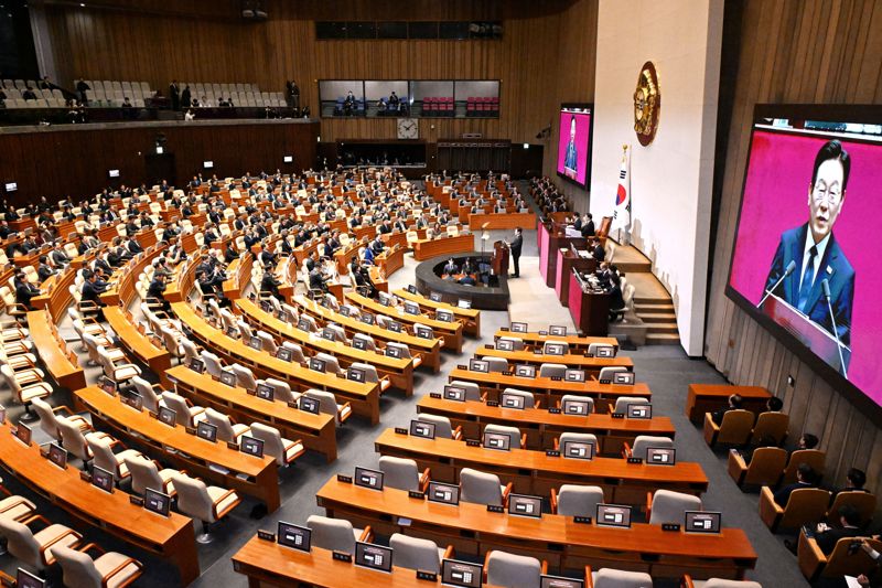 이재명 대통령의 내년도 정부 예산안에 대한 국회 시정연설이 4일 여의도 국회에서 국민의힘 의원들의 불참 속에 열리고 있다. 2025.11.04 사진=박범준 기자