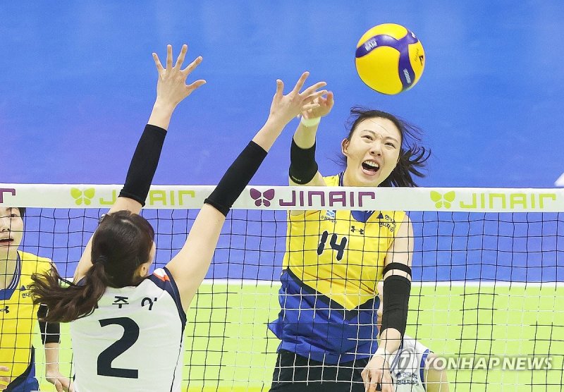 양효진 '블로킹을 피해서' (출처=연합뉴스)