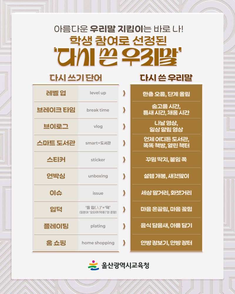 [울산=뉴시스] 구미현 기자 = 울산 학생들이 다시 쓴 우리말. (사진=울산시교육청 제공) photo@newsis.com *재판매 및 DB 금지