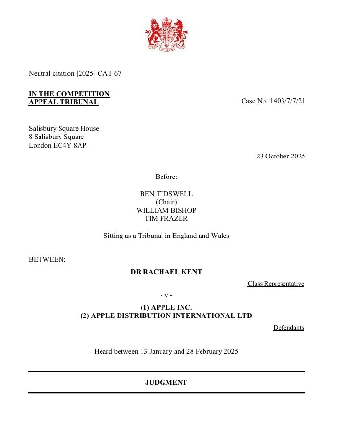 영국 경쟁항소법원(CAT) 애플 판결문