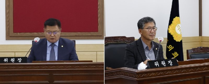 [임실=뉴시스] 각각의 상임위 회의를 진행 중인 운영행정위원회 김종규 의원장(왼쪽)과 농업복지위원회 김정흠 위원장(오른쪽). *재판매 및 DB 금지
