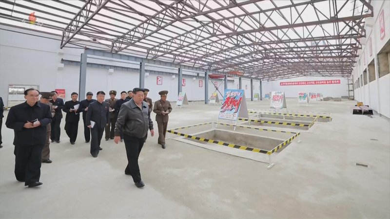 [서울=뉴시스] 북한 조선중앙TV는 김정은 북한 국무위원장이 지난 4일 학용품공장과 교구비품공장 건설사업을 현지 지도했다고 5일 보도했다. (사진=조선중앙TV 캡쳐) 2025.11.05. photo@newsis.com *재판매 및 DB 금지