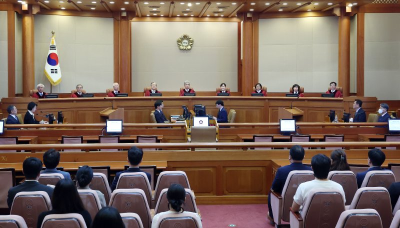 헌법재판관들이 지난 9월 9일 오후 서울 종로구 재동 헌법재판소 대심판정에서 자리하고 있다. 2025.9.9/뉴스1 ⓒ News1 박정호 기자