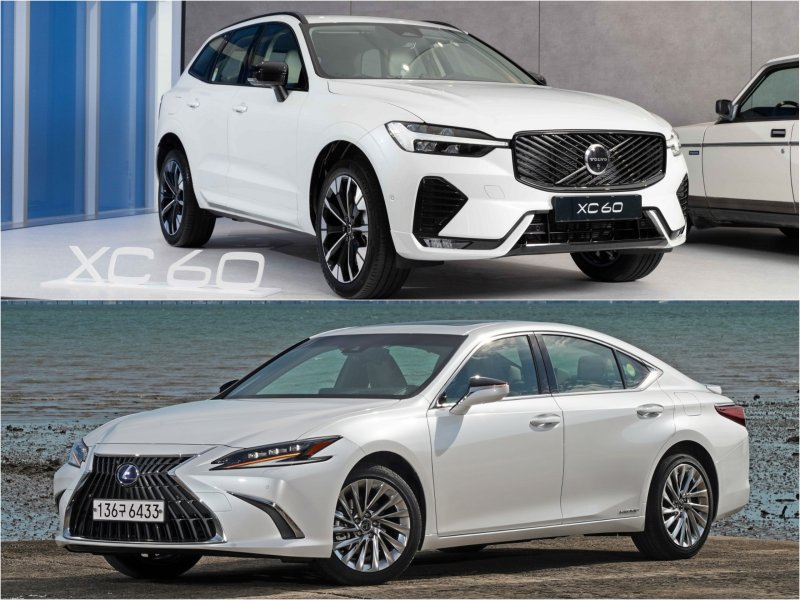 [서울=뉴시스] 수입차 시장 4위 자리를 두고 렉서스와 볼보의 경쟁이 연말까지 이어지고 있다. 하이브리드 강자 렉서스와 스포츠실용차(SUV) 중심의 볼보가 각기 다른 강점을 앞세운 가운데, 막판 판도 변화 가능성에 관심이 모인다. 위쪽부터 볼보 XC60, 렉서스 ES300h (사진=각 사 제공) photo@newsis.com *재판매 및 DB 금지
