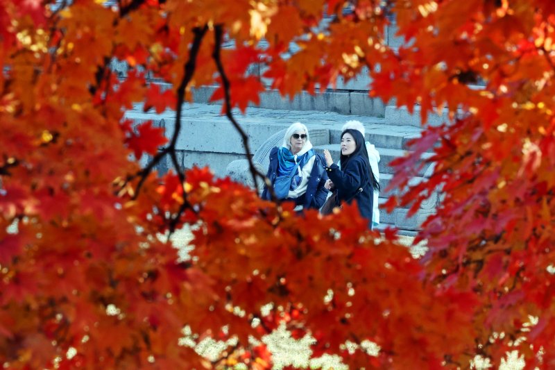 완연한 가을 날씨를 보인 4일 오후 서울 중구 덕수궁에서 외국인 관광객들이 단풍과 함께 즐거운 시간을 보내고 있다. ⓒ News1 황기선 기자