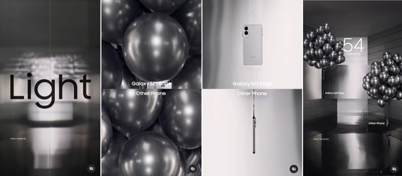 삼성전자가 지난 5월 갤럭시 S25 엣지의 가벼운 무게를 알리기 위해 '다른 휴대폰'의 성능을 비교하며 SNS에 올린 광고. /사진=삼성전자 인스타그램 계정 캡처