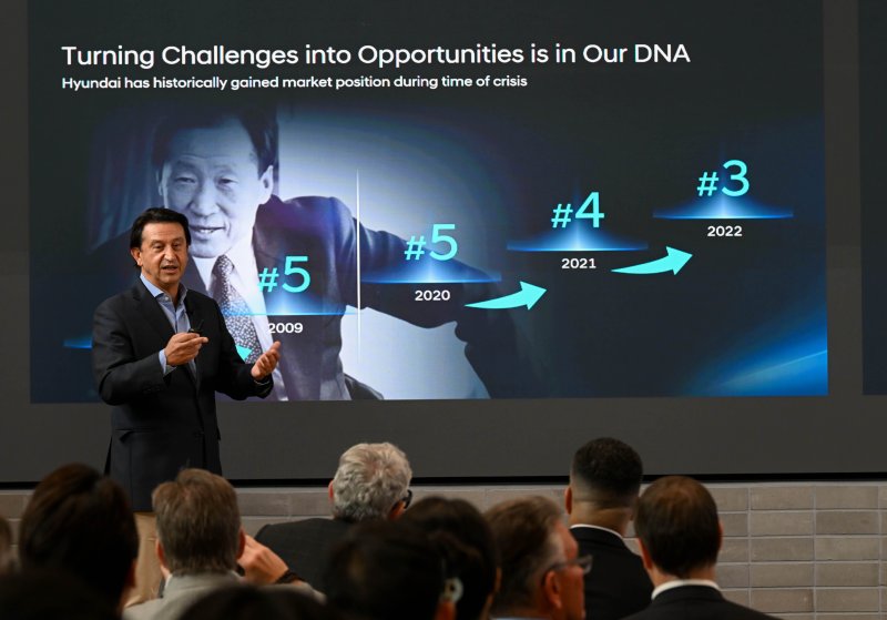 현대차 최고경영자 호세 무뇨스 대표이사 바카라 에볼루션은 지난 5일 서울 강남사옥에서 '리더스 토크'를 개최, 임직원들에게 미래 비전을 공유했다.(현대차 제공)