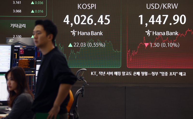 6일 오후 서울 중구 하나은행 본점 딜링룸 전광판에 종가가 표시돼 있다. 바카라사이트1