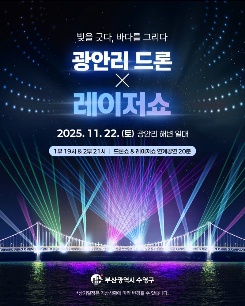 [부산=뉴시스] 광안리 드론X레이저 쇼 (사진=부산 수영구 제공) 2025.11.07. photo@newsis.com *재판매 및 DB 금지