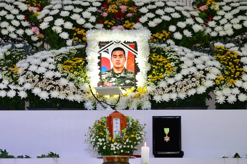 2023년 7월 경북 예천 수해복구 작전에서 실종자 수중 수색 작전 중 순직한 고(故) 채수근 상병의 빈소. 2023.7.21/뉴스1 ⓒ News1 최창호 기자