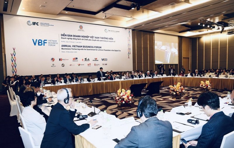 지난 10일 베트남 하노이서 열린 2025년 베트남 기업 포럼(VBF)에서 기업인들이 베트남 정부 관계자에게 경영활동에 대한 애로점 등을 전달하고 있다. 베트남 재무부 제공