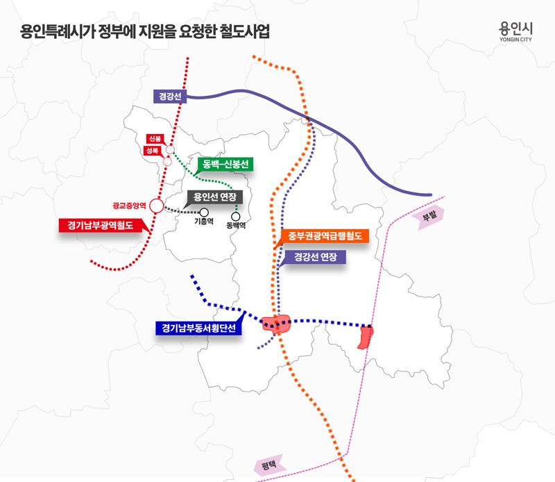 용인시가 정부에 지원을 요청한 철도사업. 용인시 제공