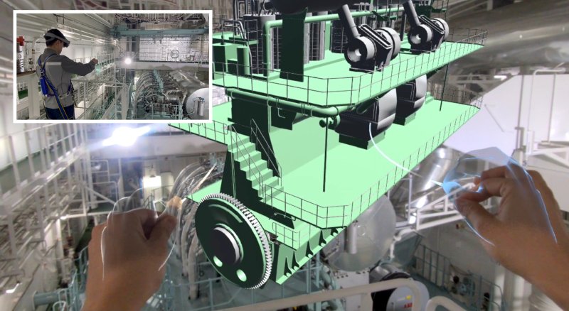 갤럭시XR을 활용해 선박 엔진을 검사하는 모습 삼성중공업 제공