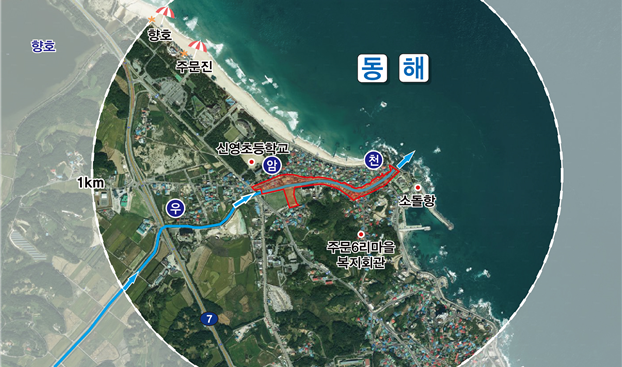 강릉시 우암 자연재해위험개선지구 정비사업 위치도. 강릉시 제공