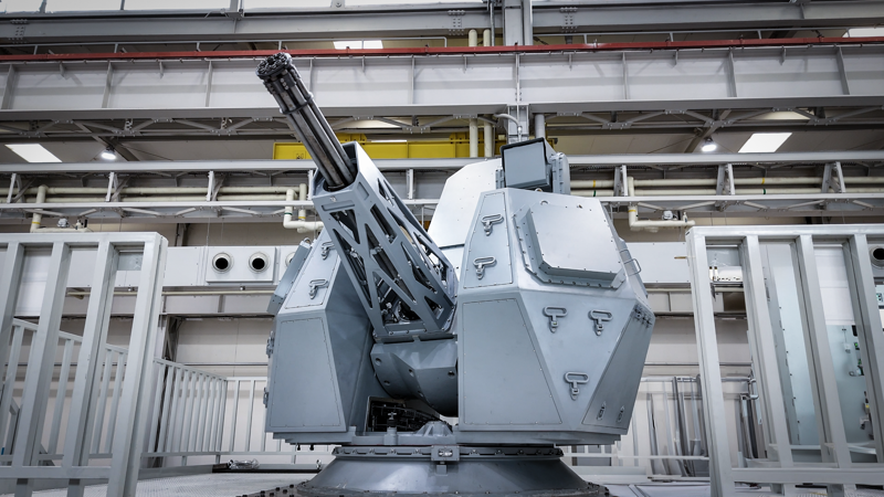 지난 12일 경상남도 창원특례시 현대위아 해상조립장에서 선보인 ‘CIWS-II 함포체계’의 모습. 사진=현대위아 제공