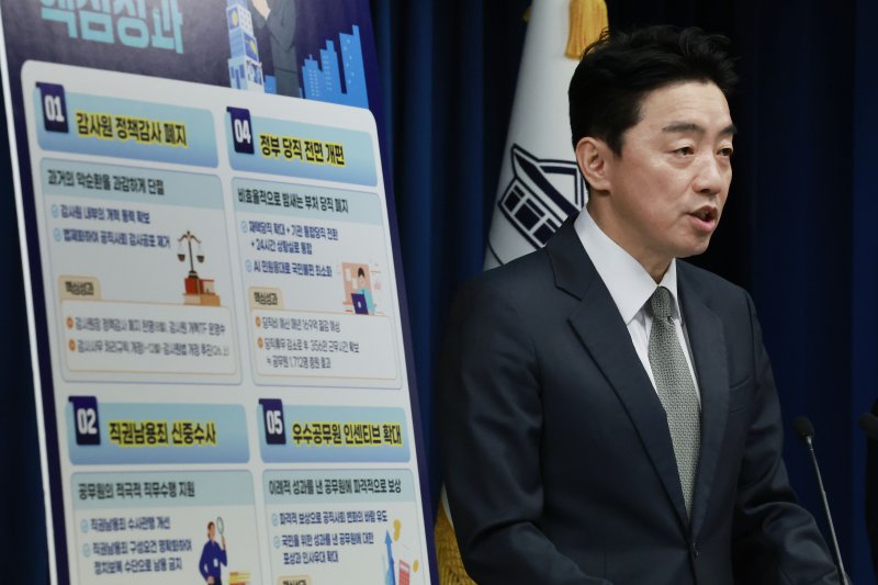 [서울=뉴시스] 최동준 기자 = 강훈식 비서실장이 지난 12일 서울 용산 대통령실 청사에서 공직 활력 제고 추진 성과 및 공직 역량 강화 향후 계획 관련 브리핑을 하고 있다. 2025.11.12. photocdj@newsis.com