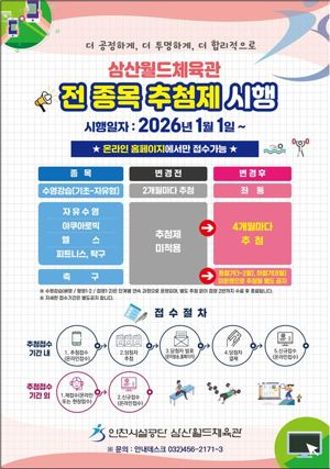 인천시설공단은 내년 1월부터 삼산월드체육관, 계산국민체육센터, 송림체육관의 스포츠센터 회원 접수 방식을 추첨제로 변경해 운영한다. 사진은 삼산월드체육관의 안내 팸플릿. 인천시설공단 제공.