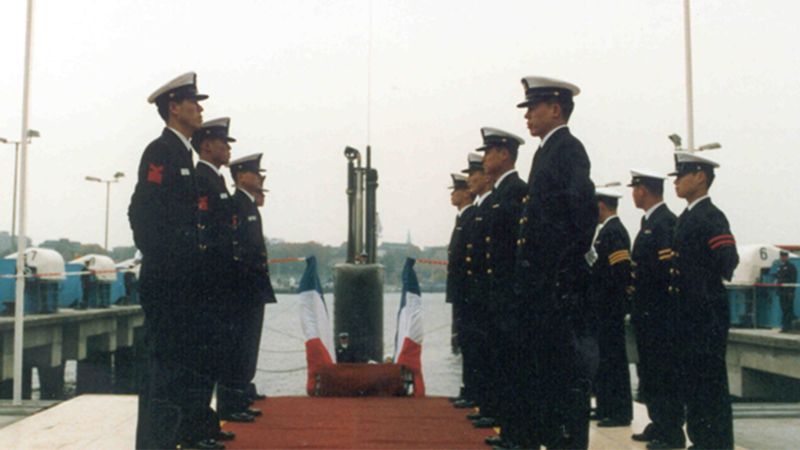 지난 1992년 10월 14일 독일 HDW 조선소에서 장보고함 인수식이 거행되고 있다. 해군 제공