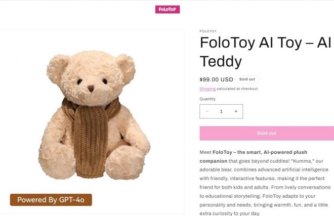 AI 곰인형 ‘쿠마’. 성적 대화와 위험 행동 유도 논란으로 판매 중지됐다. 출처=폴로토이(FoloToy) 홈페이지