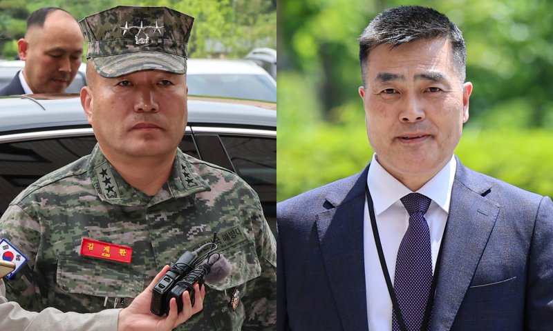 김계환 전 해병대사령관(사진 왼쪽)과 박정훈 전 해병대수사단장(대령·현 국방부조사본부 차장 직무대리). 2024.5.21/뉴스1 ⓒ News1 김도우 기자