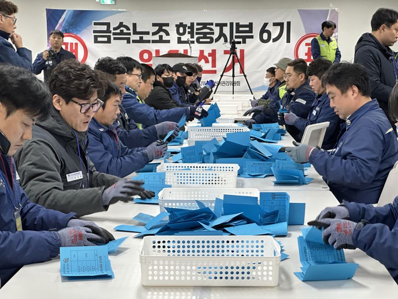 금속노조 HD현대중공업 지부장 선거 개표 작업. 현대중공업 노동조합 제공