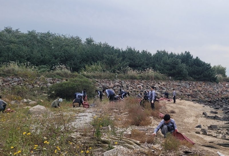 태림페이퍼 안산공장 임직원들이 쓰레기를 수거하는 모습. (태림페이퍼 제공)