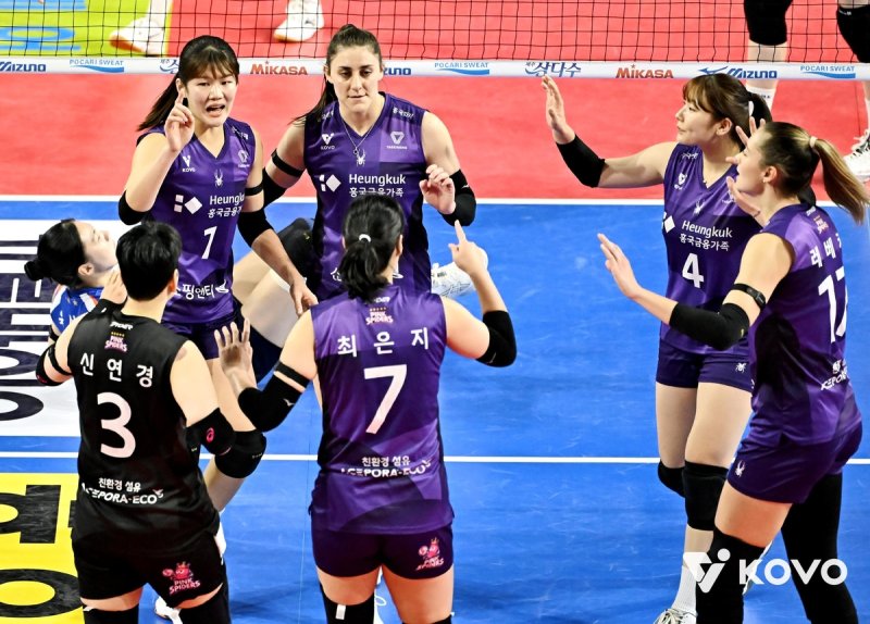 득점 후 기뻐하는 흥국생명 선수들 (출처=연합뉴스)