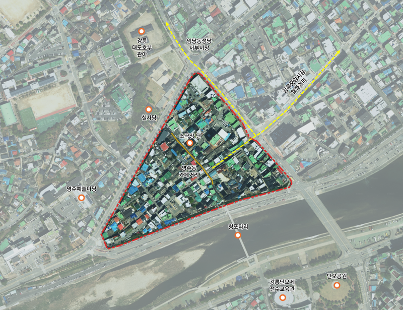 강릉 명주·남문동 상권활성화사업 구역. 강릉시 제공