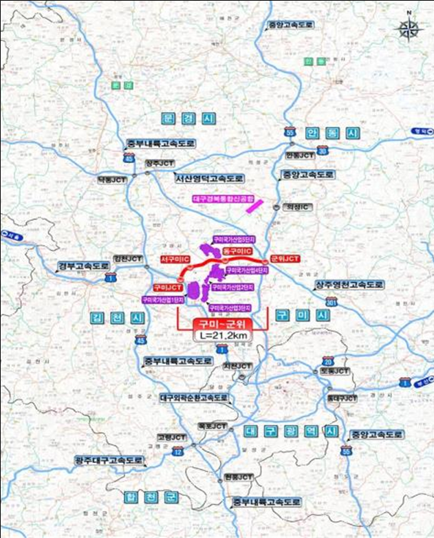 구미-군위 고속도로 위치도. 국토부 제공
