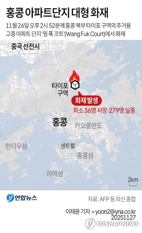 [그래픽] 홍콩 아파트단지 대형 화재 (출처=연합뉴스)