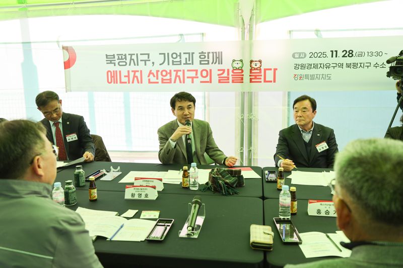 김진태 강원도지사가 28일 강원경제자유구역청 북평지구에서 입주기업 간담회를 가졌다. 강원자치도 제공