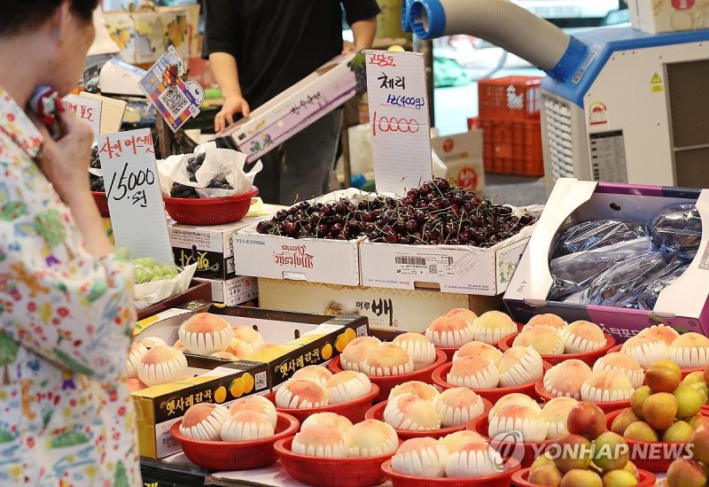 시장에서 과일 고르는 시민 (출처=연합뉴스)