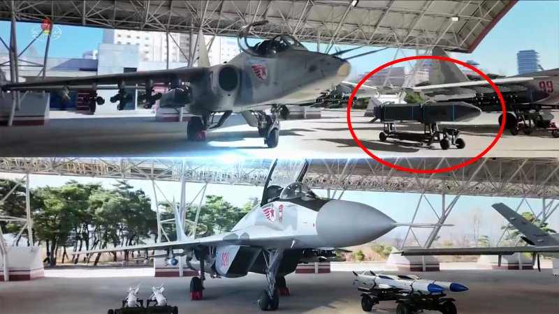 김정은 국무위원장이 지난달 28일 제2공군사단 59길영조영웅연대 갈마비행장에서 진행된 조선인민군 공군창설 80돌 기념행사에 참석했다고 조선중앙TV가 30일 보도했다. 이번 행사에서는 북한판 타우러스로 추정되는 미사일(빨간 원)이 공개됐다는 분석이 나왔다. 조선중앙TV 캡처