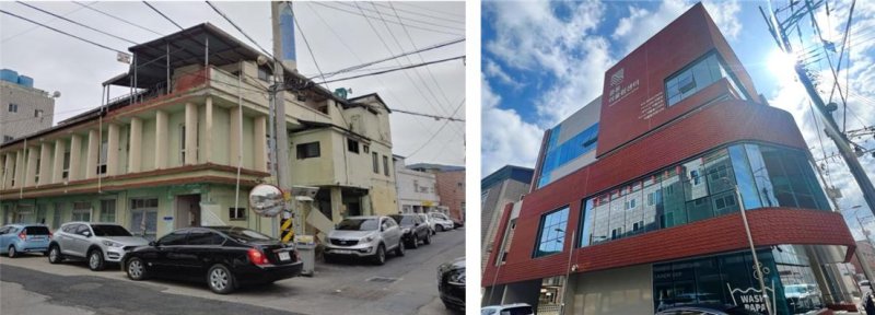 [의령=뉴시스]경남 의령군 의령읍 중동리 방치 건물 도심재생사업 전과 후(중동주민어울림센터) 모습.(사진=경남도 제공) 2025.12.02. photo@newsis.com