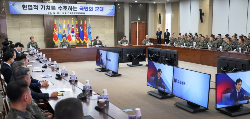 안규백 국방부 장관이 3일 서울 용산구 국방부 대회의실에서 열린 전군주요지휘관회의에서 발언하고 있다. 국방부 제공