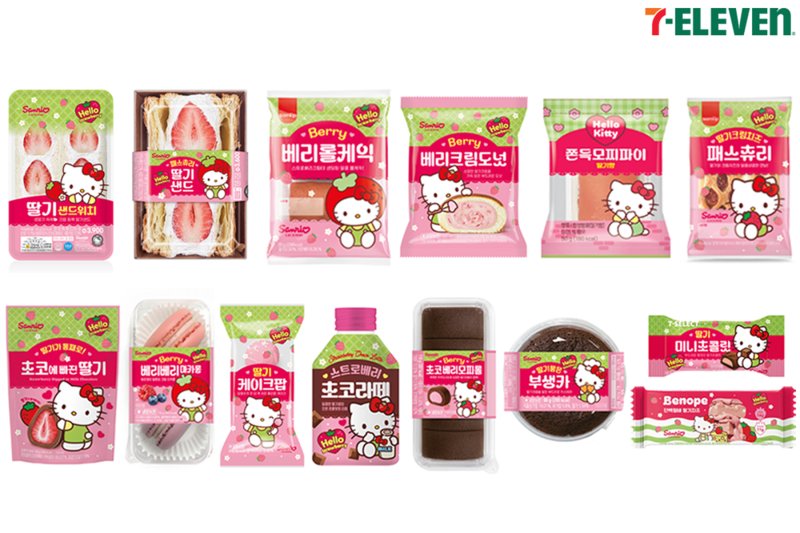 세븐일레븐이 헬로키티와 협업해 출시한 디저트와 샌드위치. 코리아세븐 제공