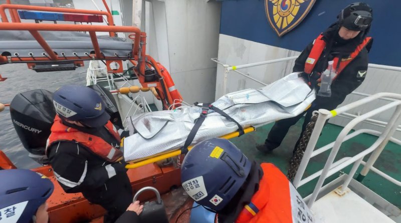 [동해=뉴시스] 4일 동해해양경찰서는 울릉도에서 발생한 뇌막염 응급환자를 경비함정을 이용해 긴급 이송하고 있다.(사진=동해해경 제공)photo@newsis.com *재판매 및 DB 금지