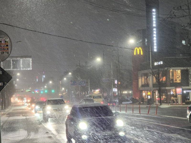 4일 오후 경기 남양주시 한 도로에 눈이 내리고 있다.2025.12.04/뉴스1 양희문 기자